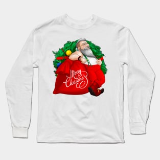 Merry Xmas Santa with presents bag Long Sleeve T-Shirt